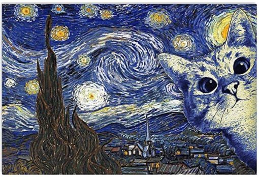Cute Cat Van Gogh Starry Night