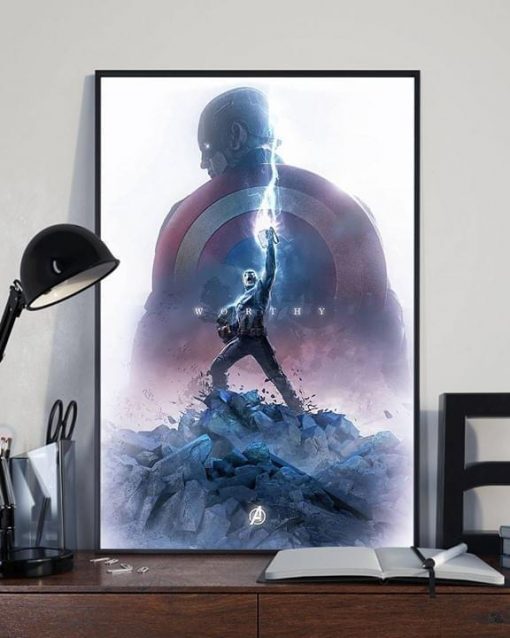 Worthy Captain America Uses Mjolnir Hammer Poster