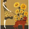Sunflower Vintage Girl Happily Irish Setter Poster