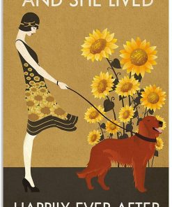 Sunflower Vintage Girl Happily Irish Setter Poster