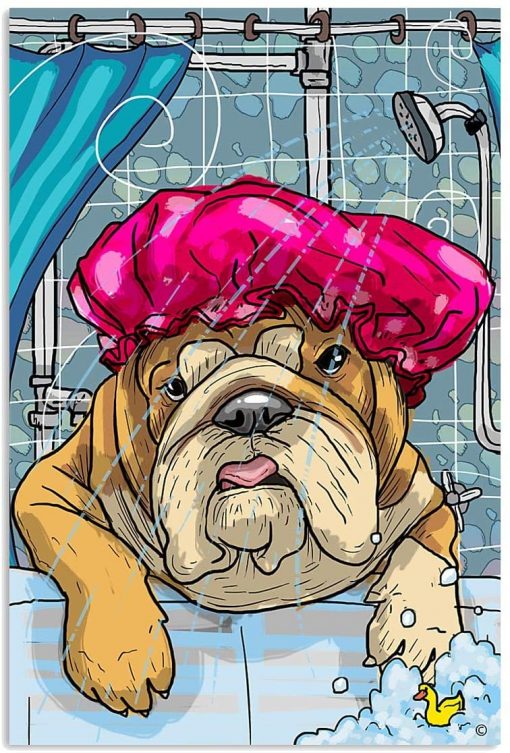 Funny Cute Bulldog Shower Poster