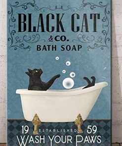 Black Cat Bath Soap Established Wash Your Paws Poster