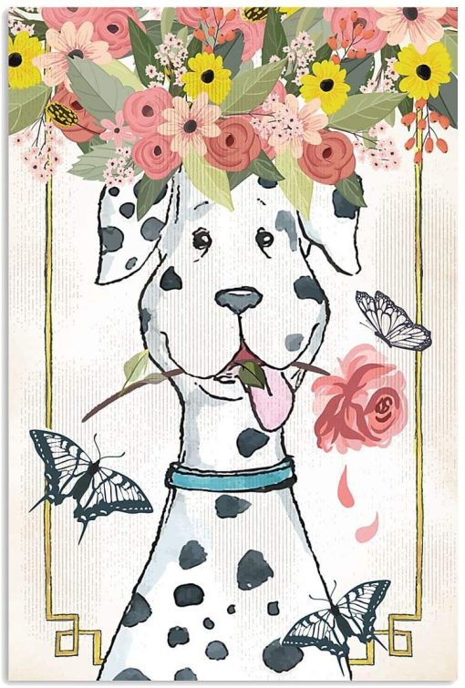Happy Dalmatian Flowers Poster