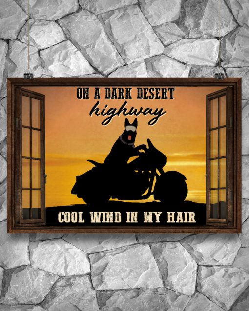 Dog Motorcycle On a dark desert highway cool wind in my hair posterx