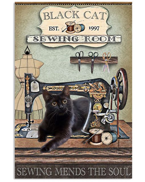 Sewing Room Black Cat Sewing Mends The Soul Poster