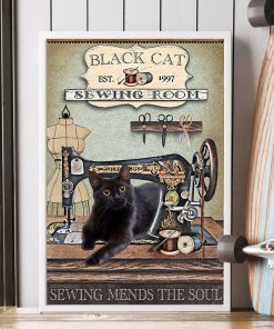 Sewing Room Black Cat Sewing Mends The Soul Posterx
