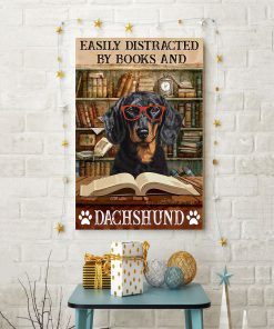 Easily Distracted By Books And Dachshund Posterx