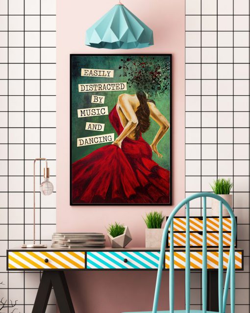 Easily Distracted By Music And Dancing Girl Vintage Posterc