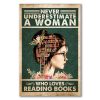 Never Underestimate A Woman Who Loves Reading Books Poster