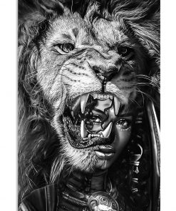 Black Girl With Lion Black And White Poster