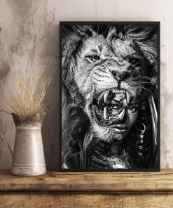 Black Girl With Lion Black And White Posterc