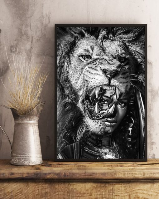 Black Girl With Lion Black And White Posterc