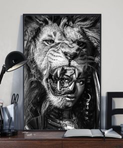 Black Girl With Lion Black And White Posterx