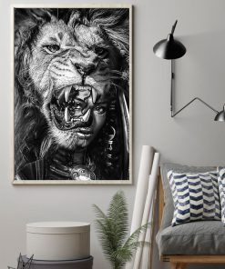 Black Girl With Lion Black And White Posterz