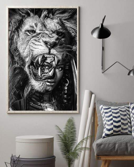Black Girl With Lion Black And White Posterz