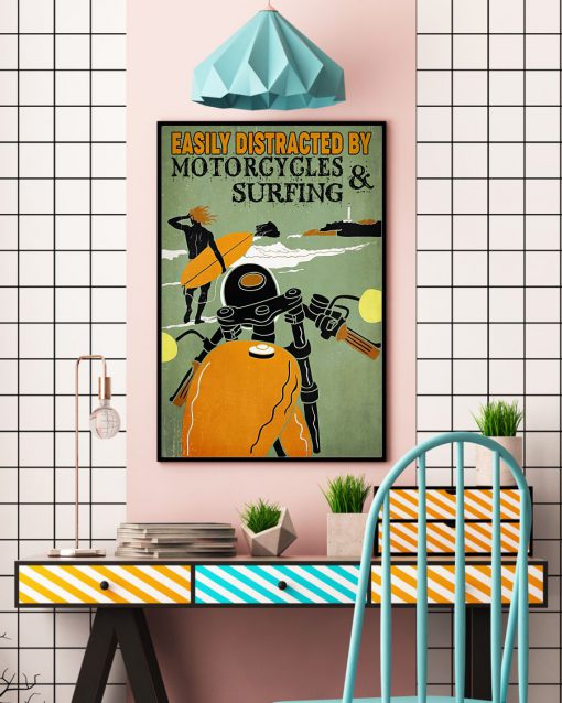 Easily Distracted By Motorcycles And Surfing Posterc