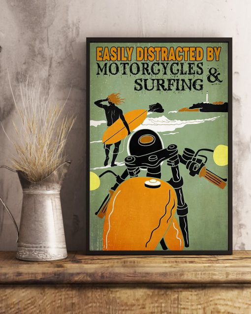 Easily Distracted By Motorcycles And Surfing Posterx