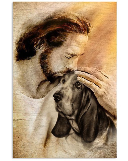 Jesus With Lovely Basset Hound Poster