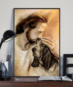 Jesus With Lovely Basset Hound Poster x