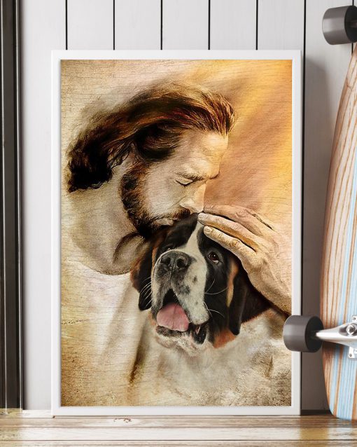 Jesus With Lovely ST Bernard Posterc