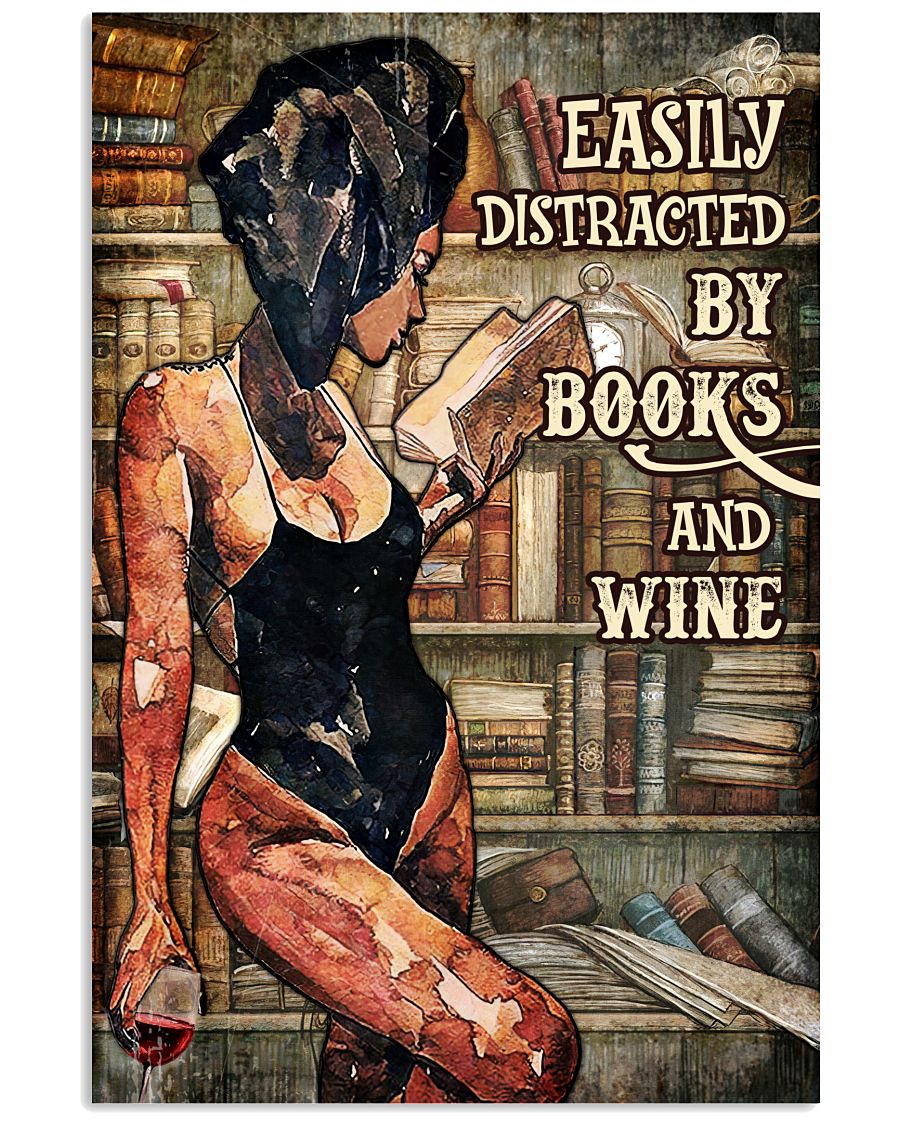 Bikini Girl Easily Distracted By Books And Wine Poster