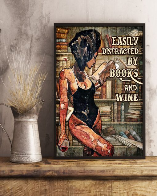 Bikini Girl Easily Distracted By Books And Wine Posterc