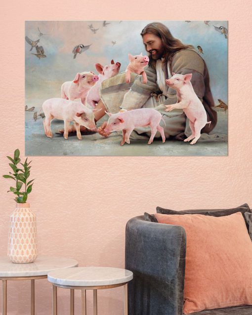 God Surrounded By Pig Angels Gift For You Horizontal Posterc