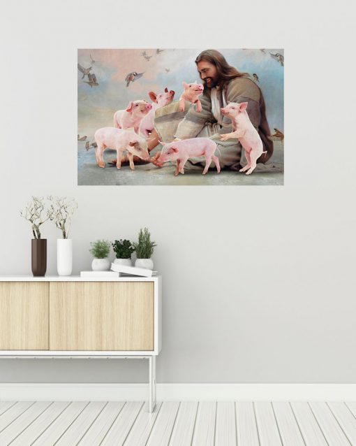 God Surrounded By Pig Angels Gift For You Horizontal Posterz