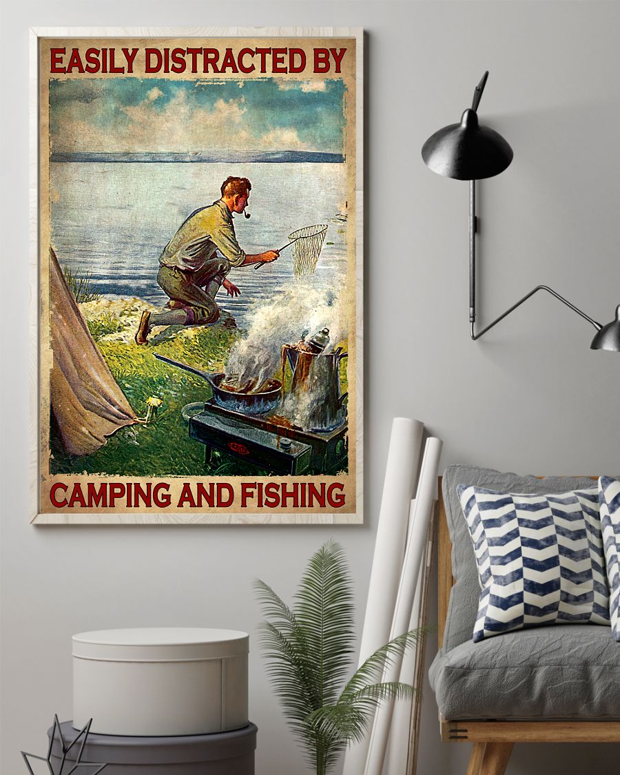 Review Easily Distracted By Camping And Fishing Poster