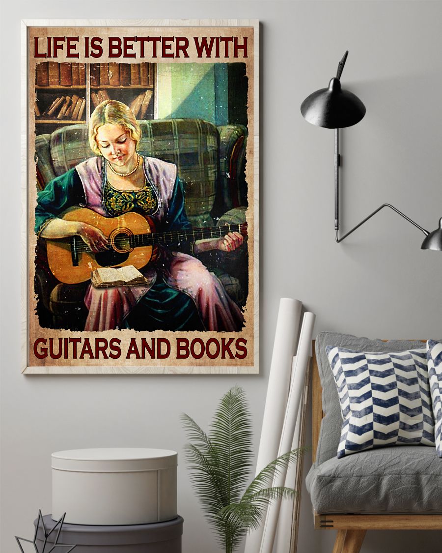 Ships From USA Life Is Better With Guitars And Books Girl Poster