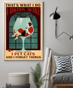 That What I Do I Drink Wine I Pet Cat Poster z