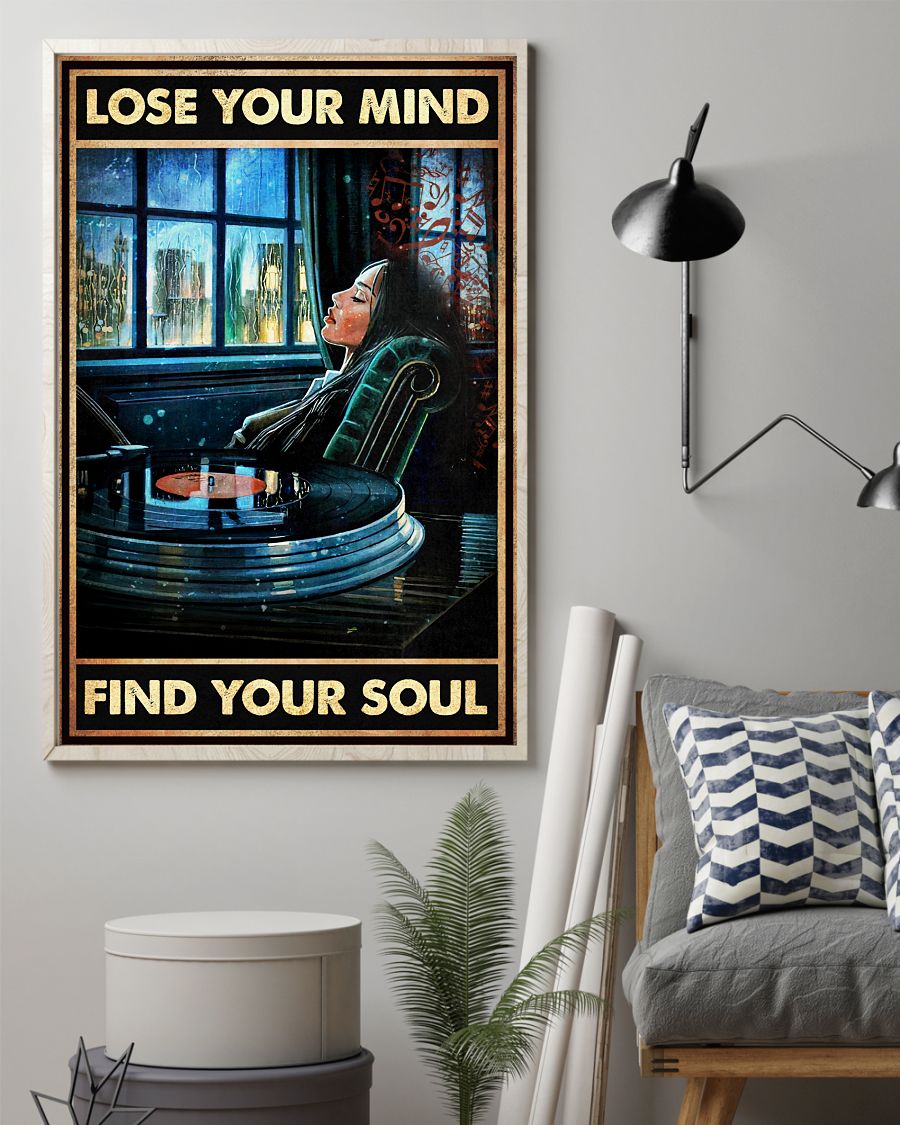 Adult Girl And Vinyl Records Lose Your Mind Find Your Soul Poster