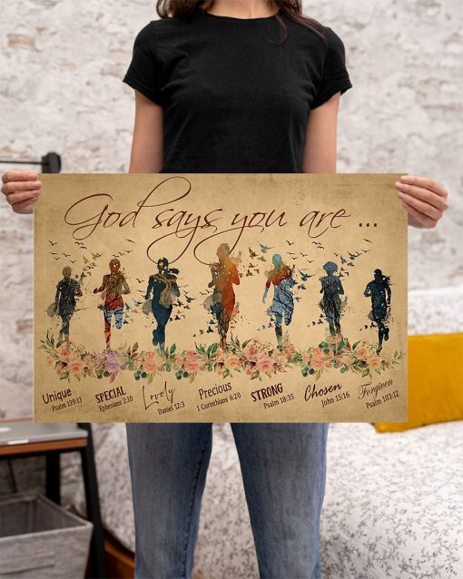 Unisex God Says You Are Unique Special Lovely Running Woman Poster