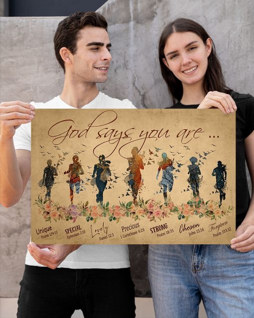 Best Gift God Says You Are Unique Special Lovely Running Woman Poster