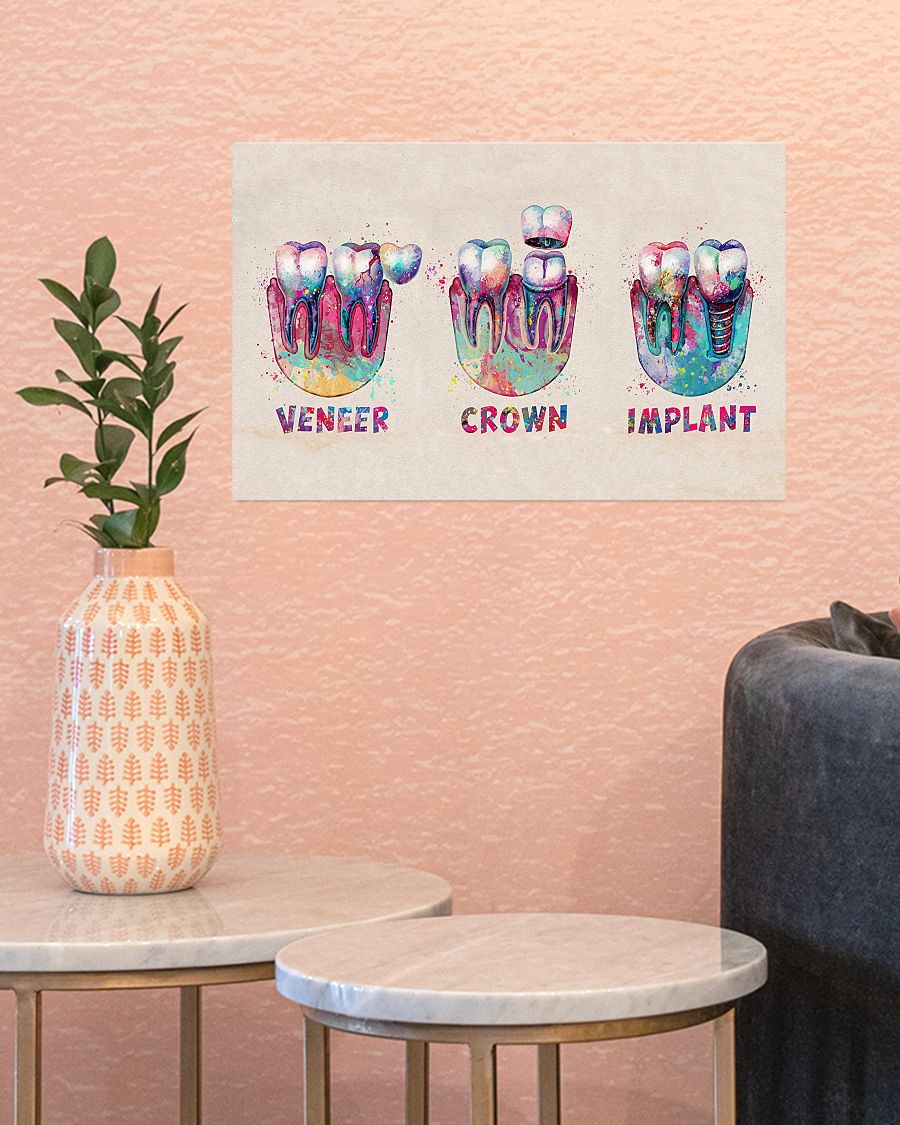 Review Dentist Colorful Teeth Veneer Crown Implant Poster