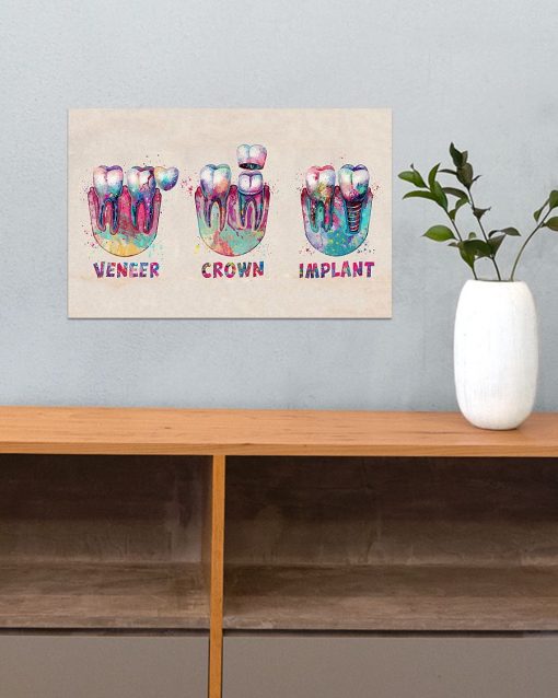Vibrant Dentist Colorful Teeth Veneer Crown Implant Poster