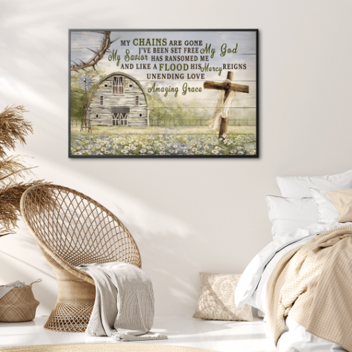 My Chains Are Gone Jesus Landscape Poster b
