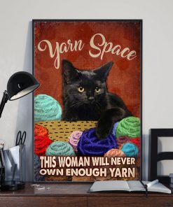 Beautiful Black Cat Crochet And Knitting Yarn Space Poster