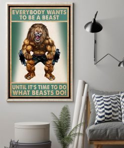 Esty Lion Everybody Wants To Be A Beast Weight Lifting Poster