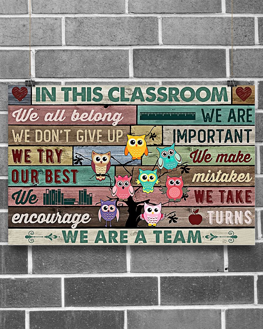 All Over Print Owls In This Classroom We Are Important We All Belong We Are A Team Poster