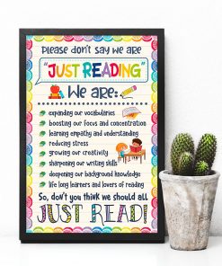 Esty Teacher Please Don't Say We Are Just Reading Poster