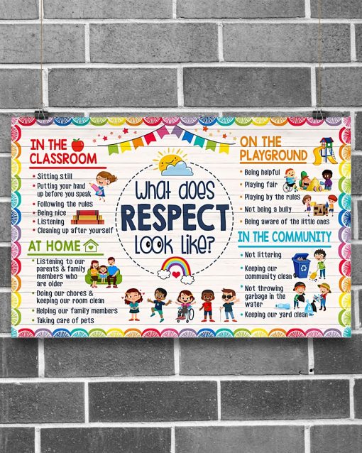 Adorable Teacher What Does Respect Look Like In The Classroom On The Playground At Home In The Community Poster